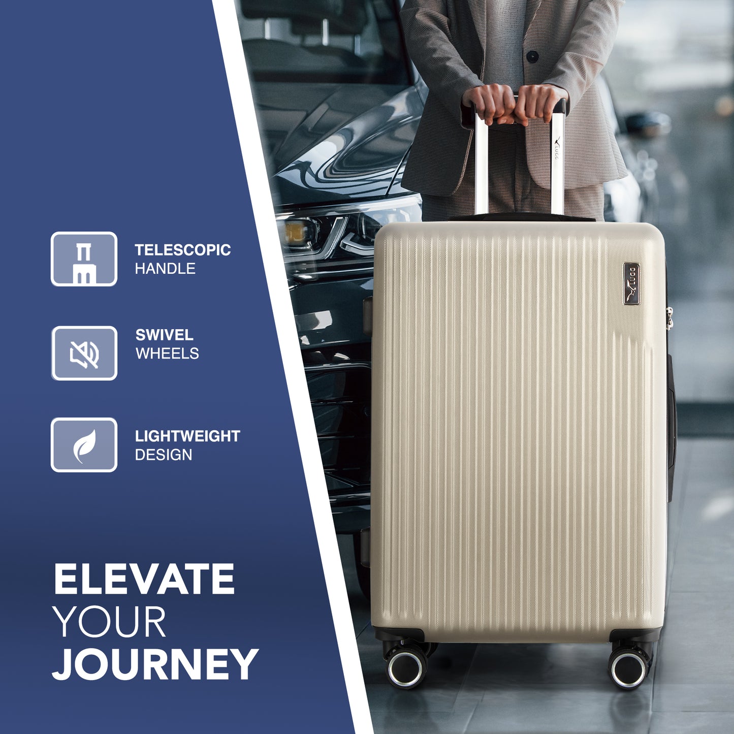 LUGG 76.5 x 50.5 x 30cm Vacay Suitcase ABS Luggage with TSA Indent Lock, Aluminium Trolley Handle, 360° Spinner Wheels, Water-Resistant & Durable Material - Airline Compatible (28inch)