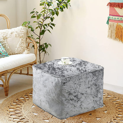 Fully Filled Velvet Bean Bag Footstool – Cube Pouffe Seat, 40×40×30cm, Soft Crush Velvet, Square Shape, Ideal as Foot Rest or Extra Seating