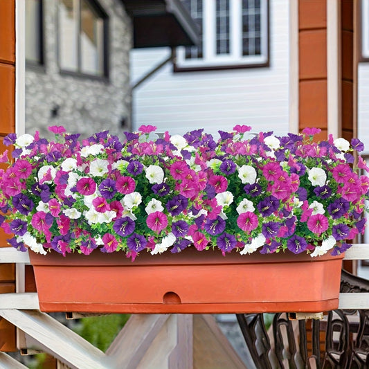 30 Bundles of Artificial Petunias for Festive Decoration, Suitable for Outdoor Use And Resistant to Wind And Rain - Vibrant Purple, Pink, White, And Green, Made of High-Quality Plastic for Hanging Decor, Perfect for Balcony Planters, Weddings