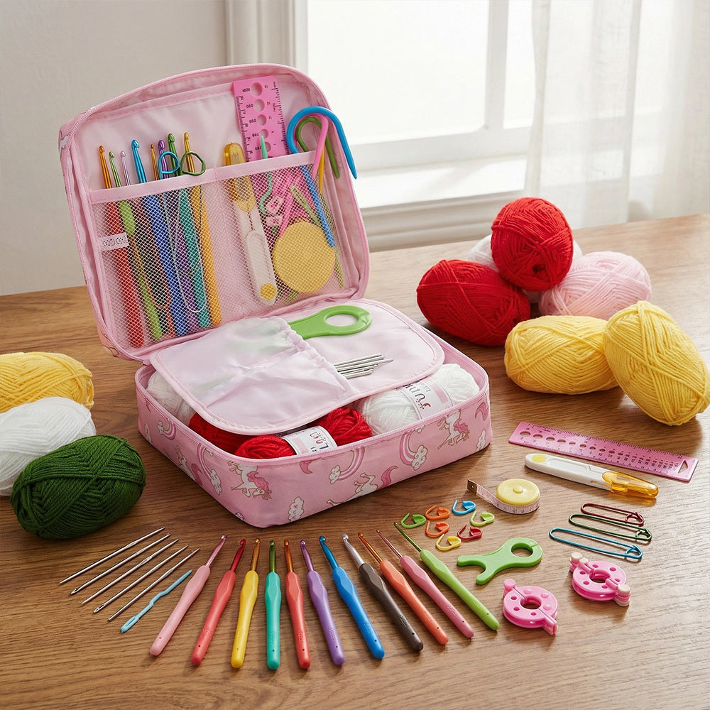 Crochet Kit for Beginners 59-Piece | Complete Set with Ergonomic Hooks, 5-Colour Yarn Balls & Zippered Storage Case | DIY Knitting Gift for Adults & Craft Enthusiasts