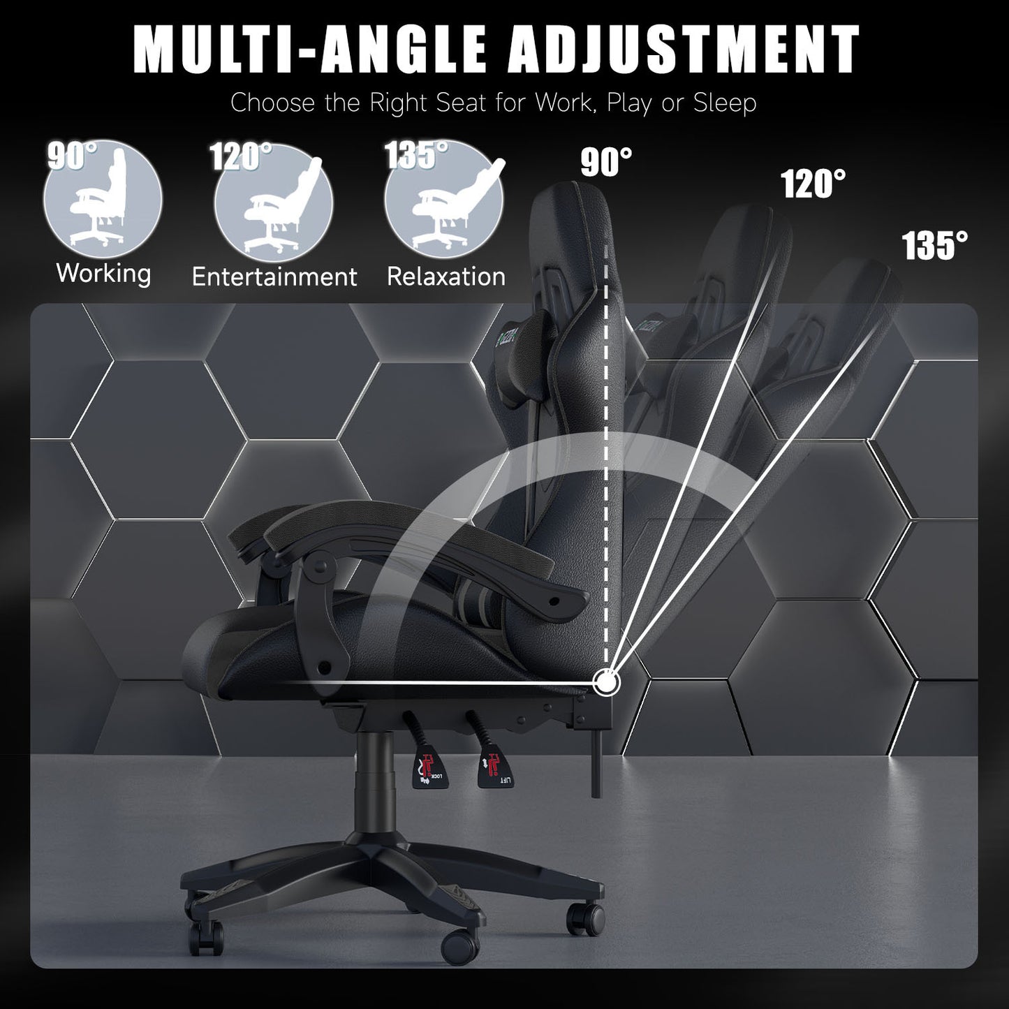 GartistGo Ergonomic Gaming Chair - Gamer Chairs with Lumbar Cushion + Headrest, Height-Adjustable Office & Computer Chair for Adults, Girls, Boys (Without footrest)