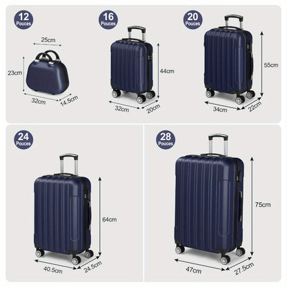 5-Piece ABS Hard Shell Luggage Set with Spinner Wheels – 12 16 20 24 28 Inch Suitcase Set, Lightweight Telescopic Handle, 5 Colours | Free UK Delivery