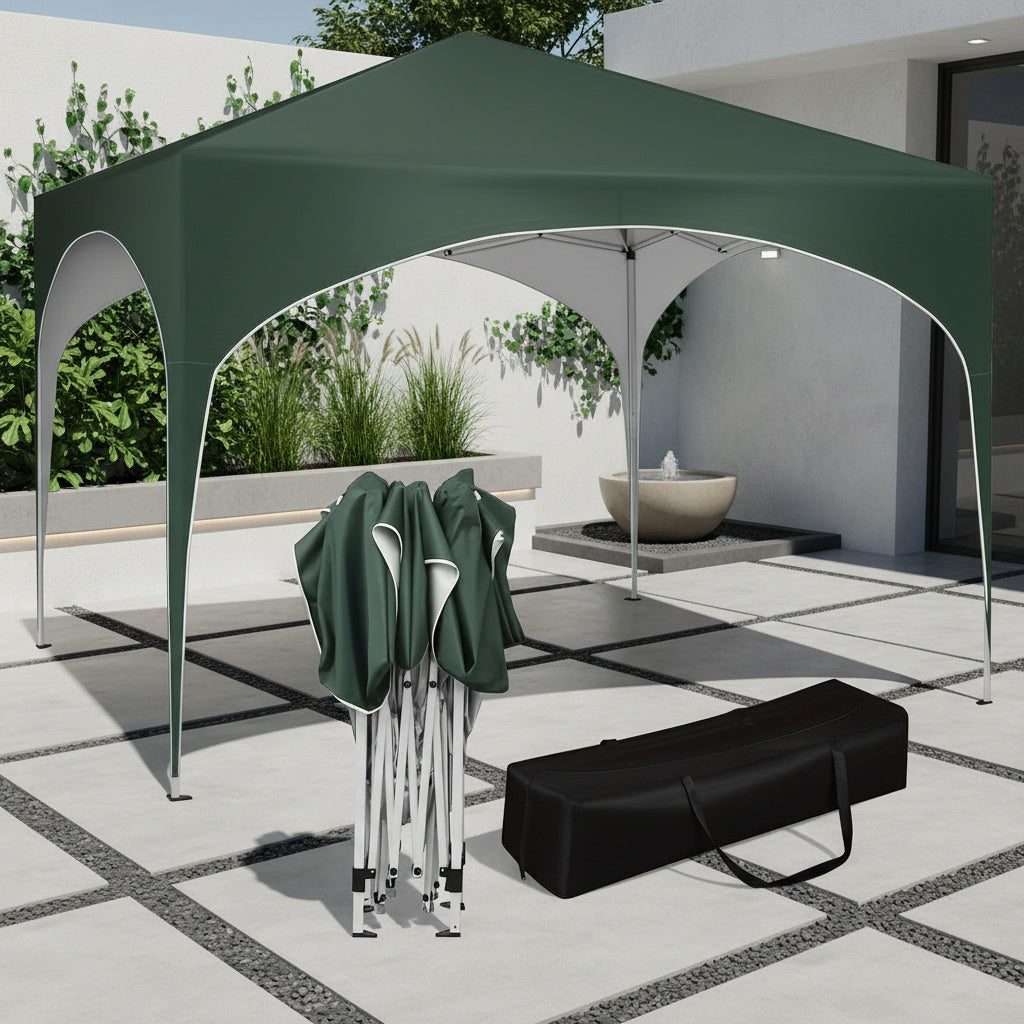 Pop-Up Gazebo 3x3m Heavy Duty Foldable Garden Party Tent – Metal Frame, 210D Oxford Fabric Canopy, Anti-Slip Pegs & Ropes | Outdoor Patio Camping Shelter | Blue, Beige or Green