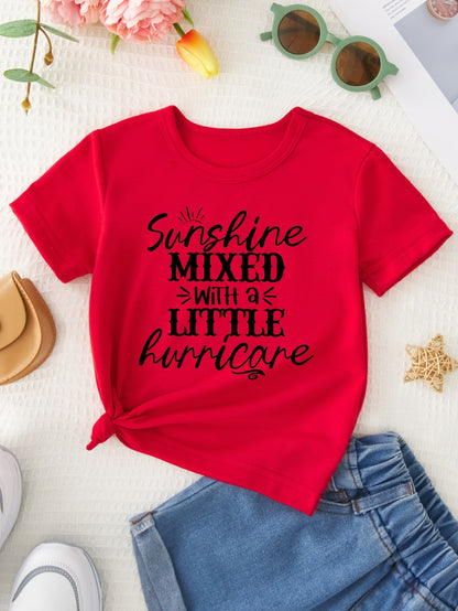 Girl Sunshine MIXED with a LITTLE Hurricane Simple Letter Print Short Sleeve Casual Versatile T-shirt