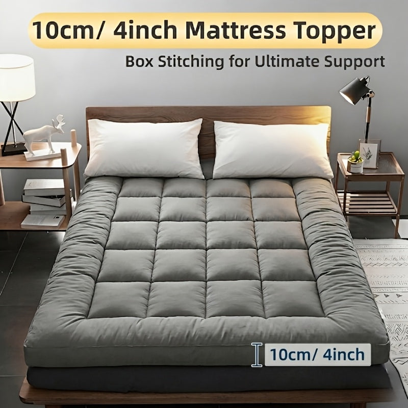 Hotel Quality Mattress Topper 10cm- Ultra-Soft Microfiber, Anti-Shift & Even Weight Distribution, UK Bed Sizes Single/Double/King/Super King, Grey, 1200GSM