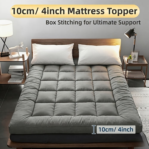 Hotel Quality Mattress Topper 10cm- Ultra-Soft Microfiber, Anti-Shift & Even Weight Distribution, UK Bed Sizes Single/Double/King/Super King, Grey, 1200GSM
