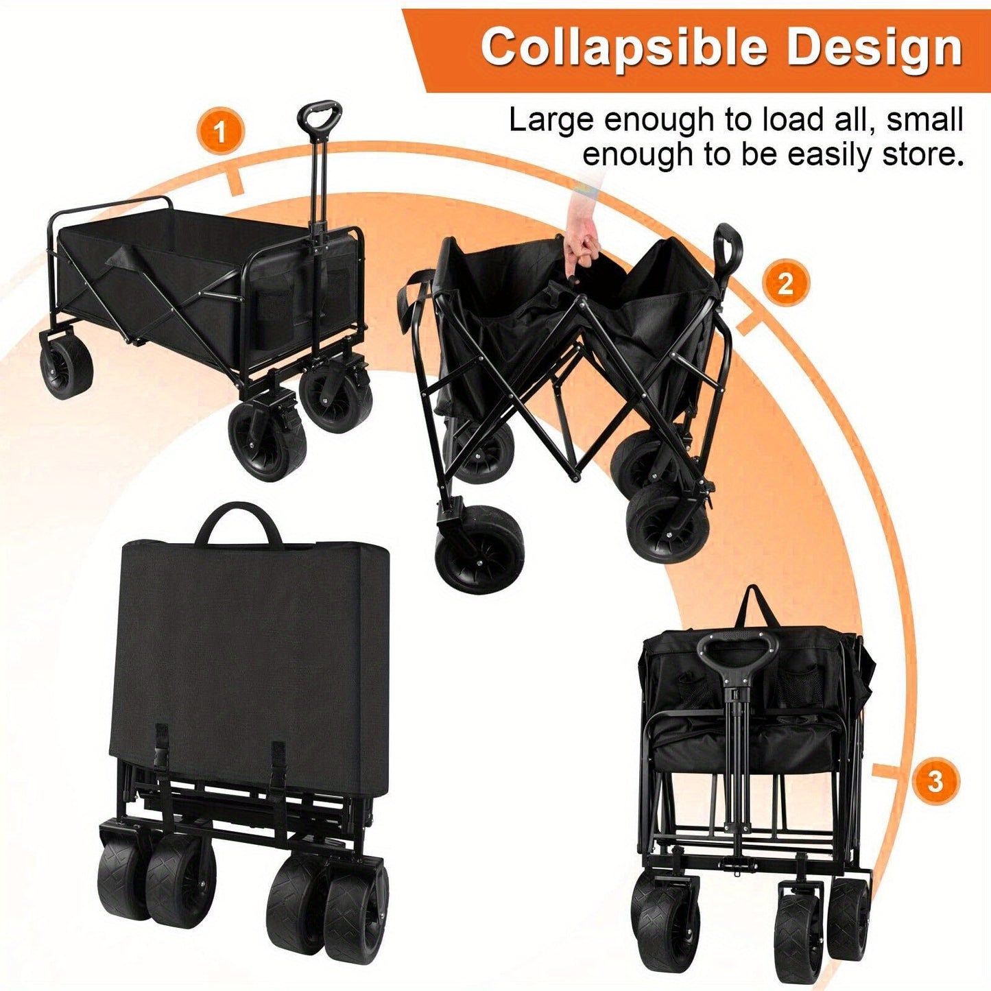 1pc Heavy-Duty 4-Wheel 199.58KG Garden Cart with Ergonomic Handle & Reinforced Steel Frame - All-Terrain Wheels, Large Capacity Utility Wagon for Camping, Hiking, Farming, Garden, Hiking Gear, Sturdy Construction