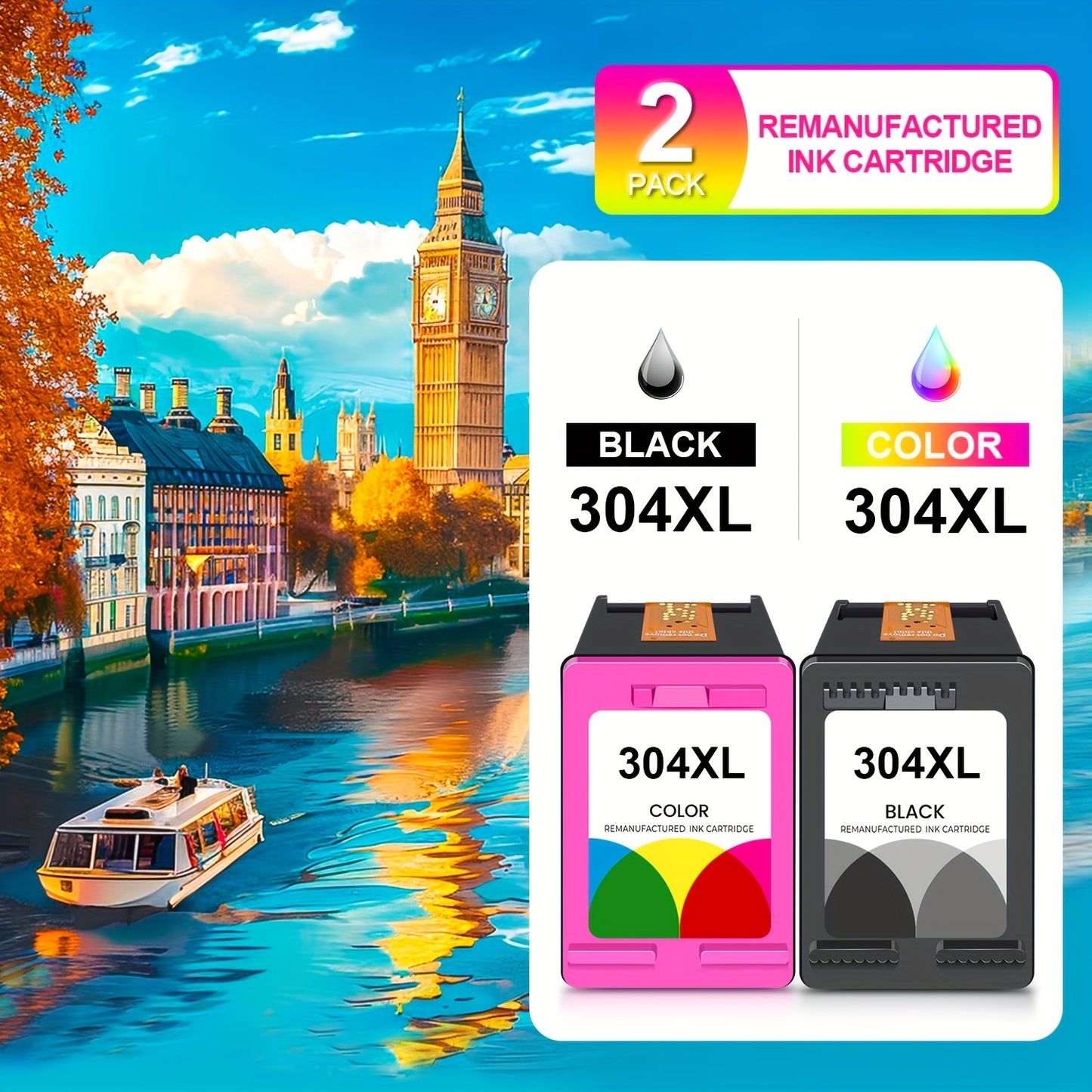 Compatible for HP 304XL Ink Cartridges Suitable for HP Deskjet 2620 2630 2632 3720 3721 3723 3724 3730 & Envy 5010 5020 5030 5032 5034 5052 5055 Printers, Compatible HP 304XL Black & Color Replacement Cartridges, Cost-Effective for Office Use