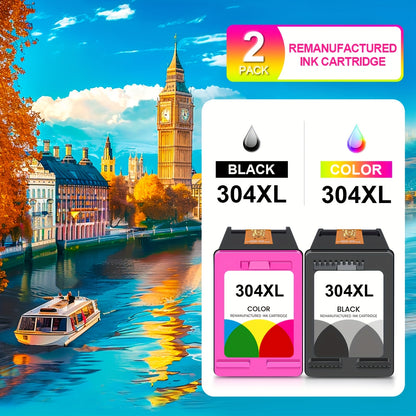 Compatible for HP 304XL Ink Cartridges Suitable for HP Deskjet 2620 2630 2632 3720 3721 3723 3724 3730 & Envy 5010 5020 5030 5032 5034 5052 5055 Printers, Compatible HP 304XL Black & Color Replacement Cartridges, Cost-Effective for Office Use
