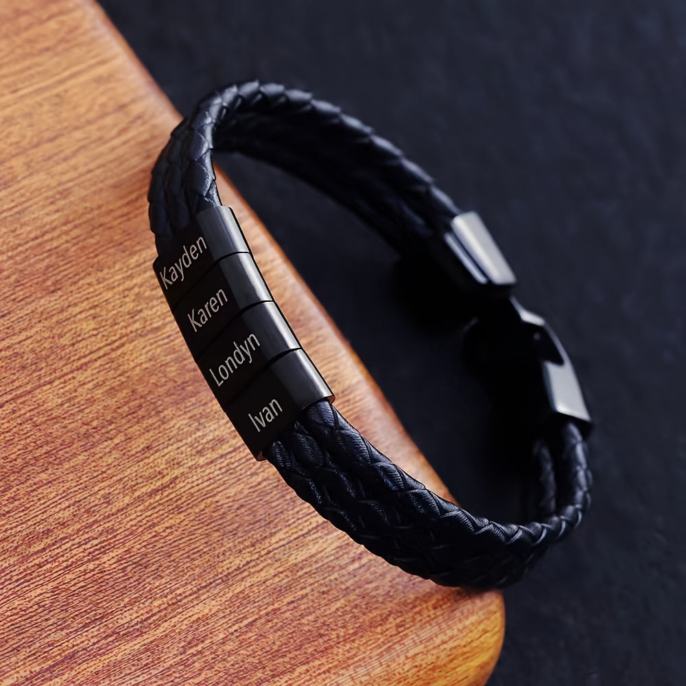 [Customized] Custom Men'S Braided 304 304 Stainless Steel Bracelet, Personalized Engraving 1-7 Names Bracelet, Gift for Dad, Grandpa, Uncle, Husband, Son, Father'S Day