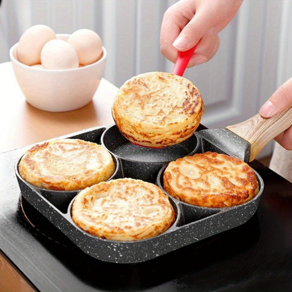 4-in-1 Cast Iron Egg Cooker, Non-Stick Single Handle Frying Pan, Dishwasher Safe, Compatible with Electric Coil Stoves, Versatile Kitchen Gadget for Pancakes, Eggs, and More