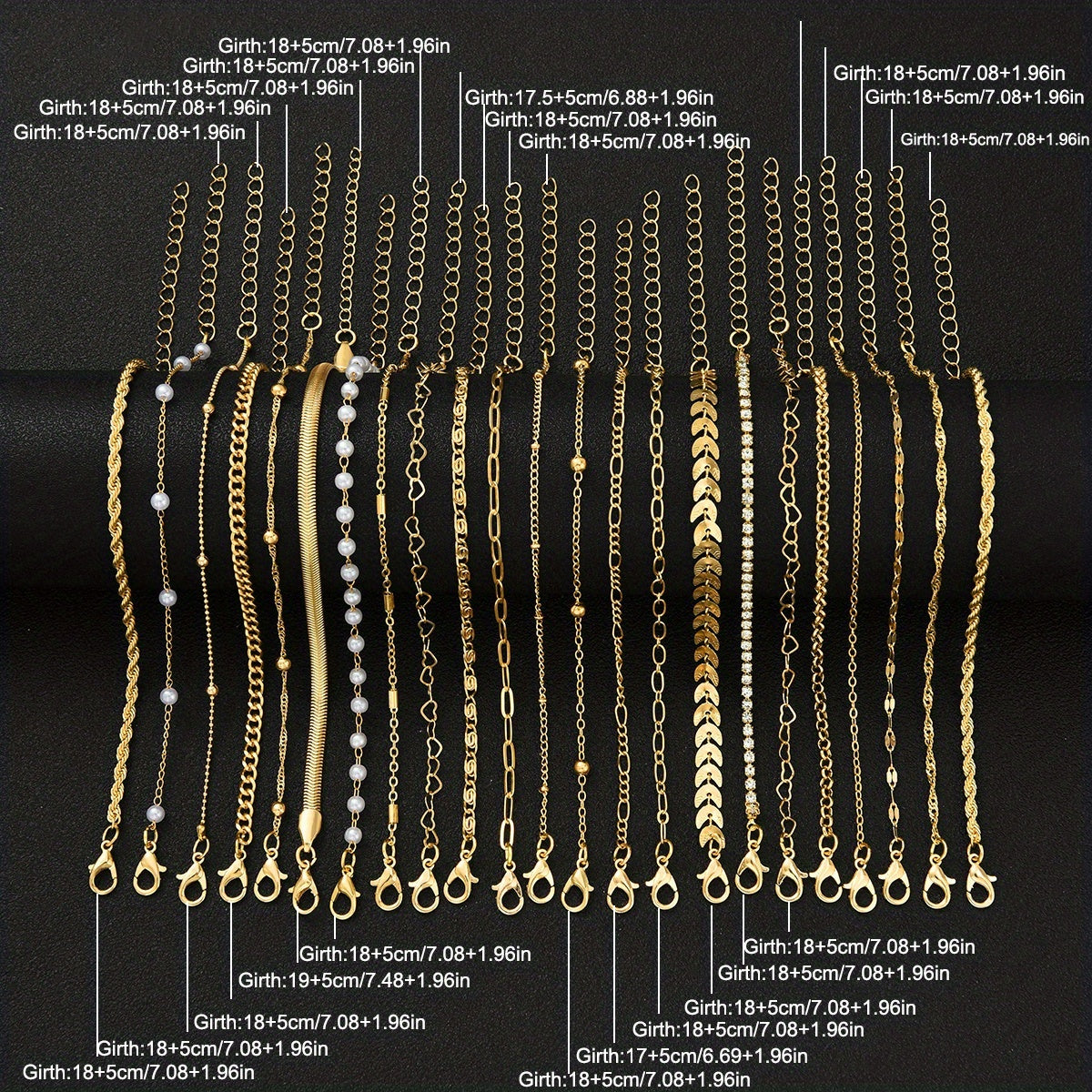 23pcs Heart-shaped Multi-layer Stackable Fashionable, Simple, Elegant, and Exquisite Vintage-inspired Design Featuring Faux, Rhinestone Bling-bling Sparkling Polished Snake Chain, Cable Chain, Twist Chain, Minimalist Plain Chain, Geometric Bead