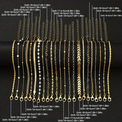 23pcs Heart-shaped Multi-layer Stackable Fashionable, Simple, Elegant, and Exquisite Vintage-inspired Design Featuring Faux, Rhinestone Bling-bling Sparkling Polished Snake Chain, Cable Chain, Twist Chain, Minimalist Plain Chain, Geometric Bead