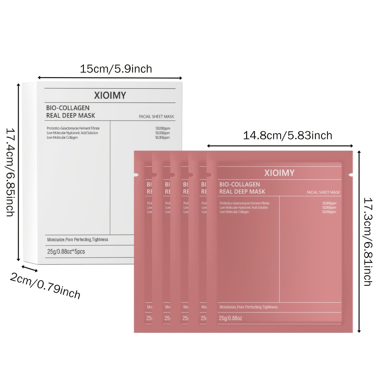 5pcs Collagen Powerful Moisturizing Facial Mask Deeply Hydrates Skin, Making Face More Moist, Delicate, And Bright. Rich in Collagen Acid, Bidding Farewell to Dry, Dull, And Loose Skin
