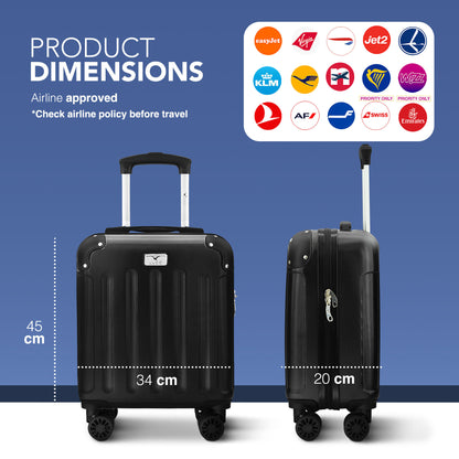 LUGG Skywander 15 Inch (45x34x20cm) Lightweight Underseat Cabin Bag EasyJet Approved Carry-On Suitcase, Durable ABS Hard Shell, Smooth Double Spinner Wheels, Water Resistant & Compact Travel Luggage (45x34x20cm)