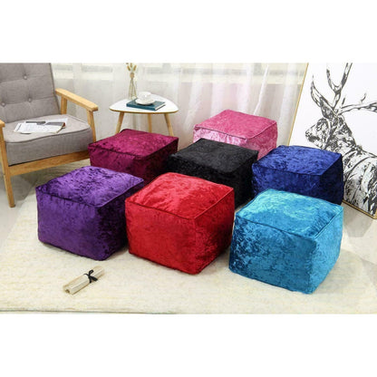 Fully Filled Velvet Bean Bag Footstool – Cube Pouffe Seat, 40×40×30cm, Soft Crush Velvet, Square Shape, Ideal as Foot Rest or Extra Seating