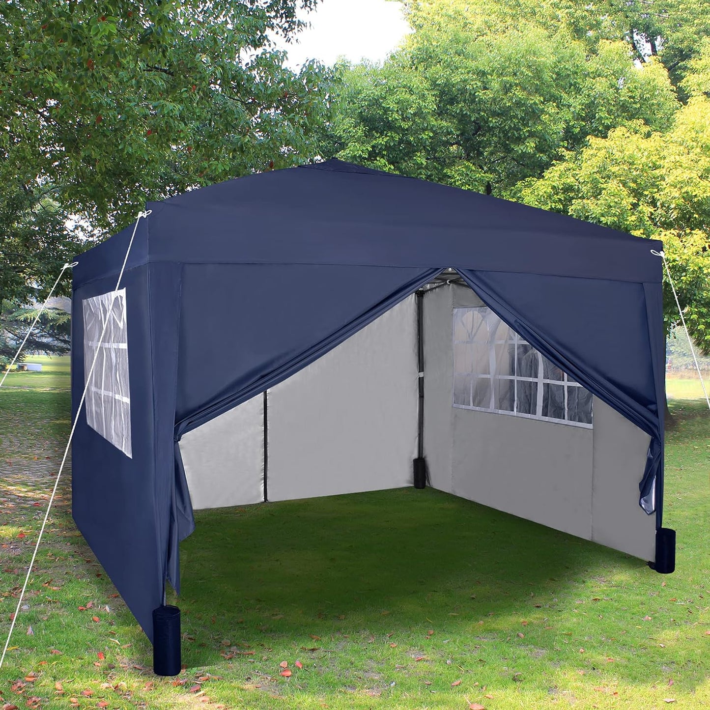 Pop-up Gazebo 3m x 3m with Sides & 4 Weight Bags & Silver Protective Layer Waterproof Marquee Canopy
