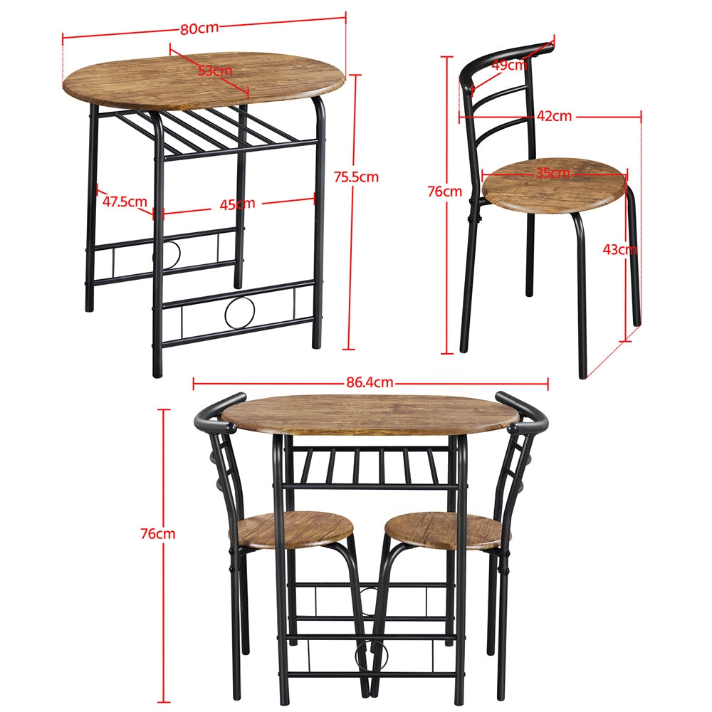 Costoffs 3pcs Dining Table Set with Space Saving Table and 2 Chairs, Modern Kitchen Table Set with Steel Legs and Storage Rack for Kitchens/Balconies/Bedrooms/Apartments/Cafés, Natural/Drift Brown/White
