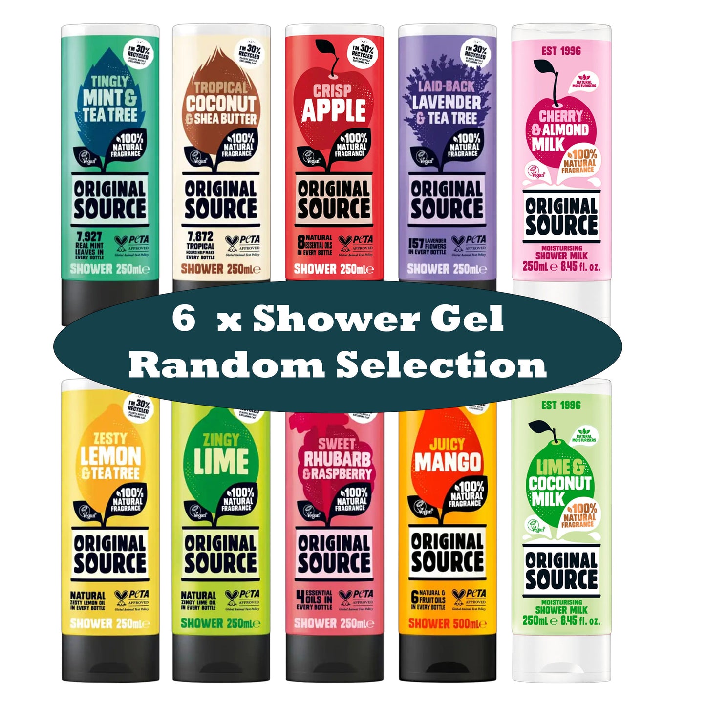 Original Source Shower Gel 250ml – Random 6 Pack Bundle