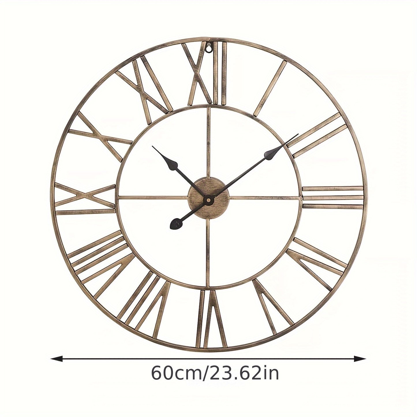 60CM Large Skeleton Metal Roman Wall Clock Big Numerals Giant Open Round Face