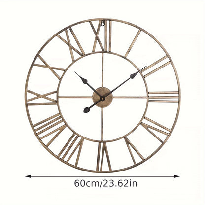 60CM Large Skeleton Metal Roman Wall Clock Big Numerals Giant Open Round Face