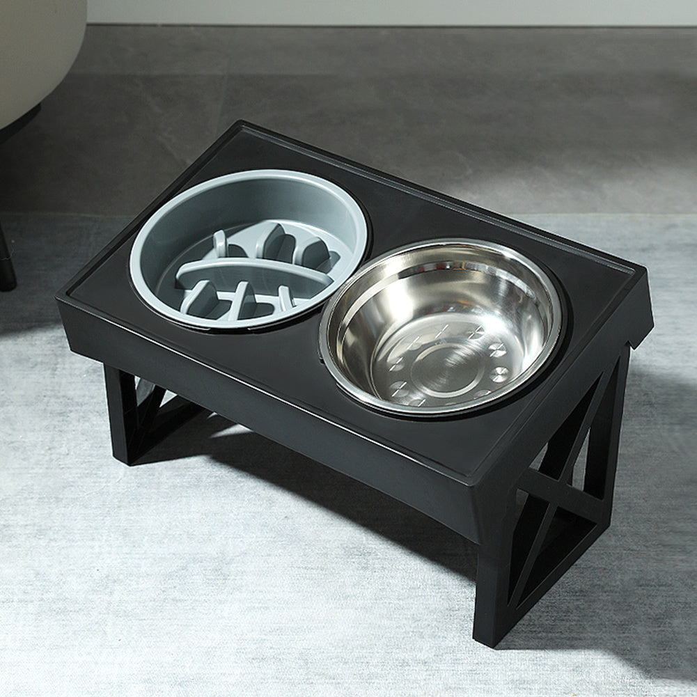 Raised Dog Bowl Height-Adjustable, Elevated Dog bowls with Stainless Steel Bowl and PP bowl, for Small Medium & Large Dogs, Black, 45*26*27.5cm