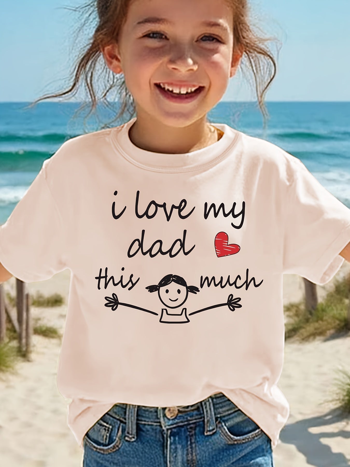 Summer Fashion Girls' Short Sleeve "I Love My Dad This Much" Letter Print Casual Top NYDX5737
