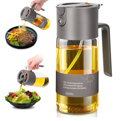 Cooking Oil Sprayer, 2025 Enhanced 500Ml/17Oz Glass Olive Oil Bottle, Dual Function Spray & Pour Design with Portion Control for Air Frying, Salads, Baking, And Barbecuing