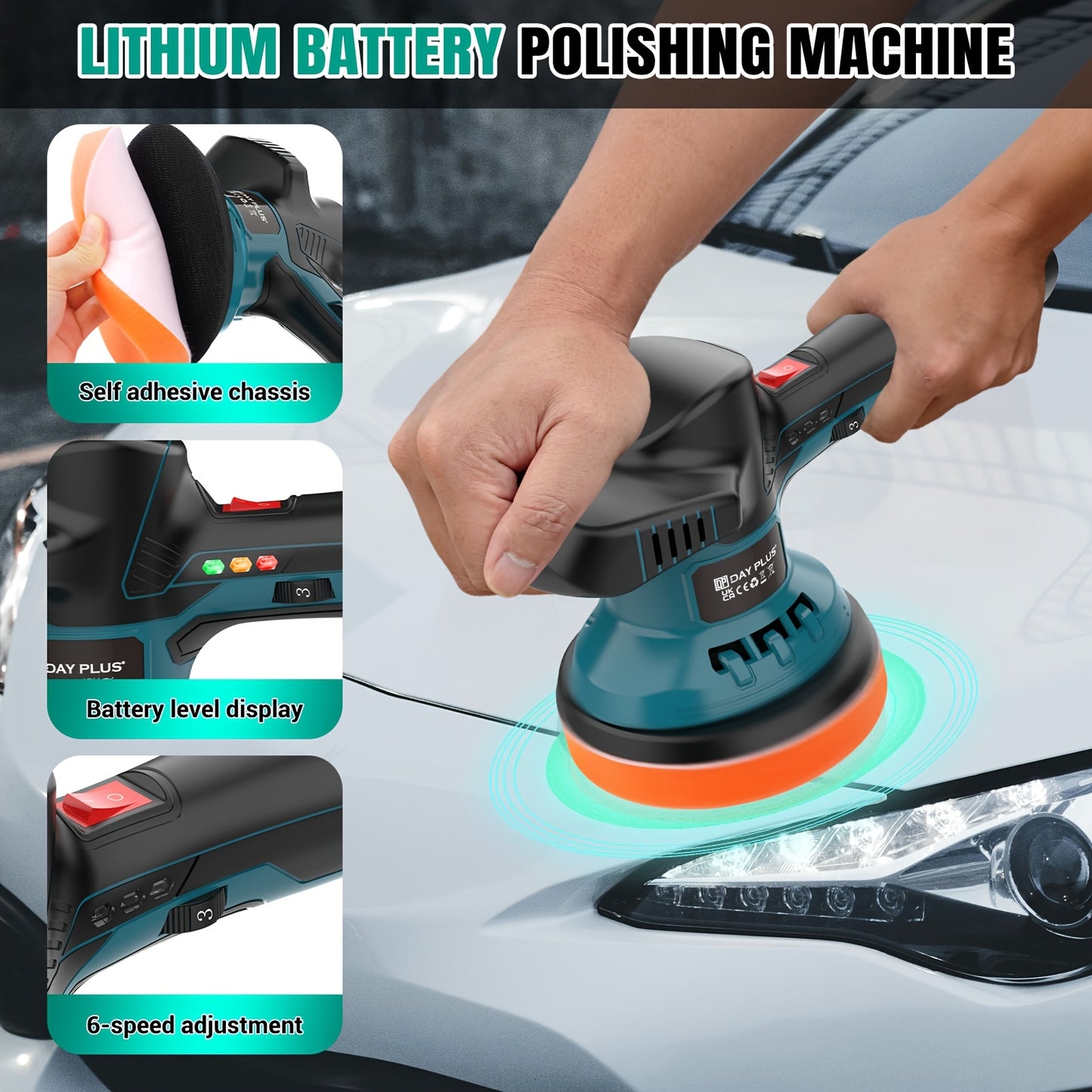 Cordless Car Polisher Buffer Machine Battery Powered Buffer Polisher Kit with Variable Speed, 2800-5500RPM Brushless Polisher for Car Detailing, for Car Care Furniture Boat, Wall, Floor Polishing