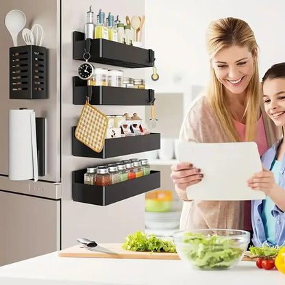 2-Pack Large Magnetic Plastic Storage Baskets, Suitable for Fridge, Microwave and Washing Machine - Multifunctional Kitchen Organizer with Spice Rack Holder on Refrigerator Side Panel Gap, Fridge Organizers And Containers, Fridge Storage, Fridge Accessori