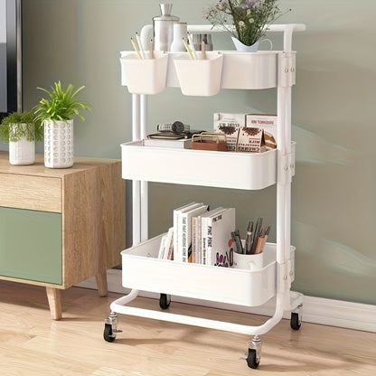 3-Tier Rolling Storage Trolley, White Utility Cart with Lockable Wheels, Quick Assembly, Ideal for Kitchen, Bathroom or Bedroom