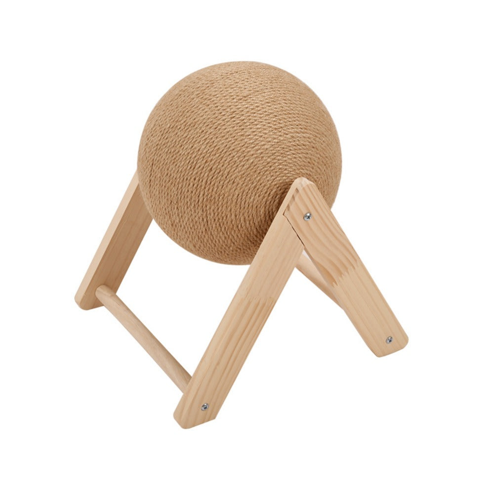 Sisal Ball Cat Scratching Board with Rotating Ball & Cat Hole | Natural Wood Triangular Cat Scratcher | Wear-Resistant Interactive Boredom Relief Toy for Cats | 18x18x16cm
