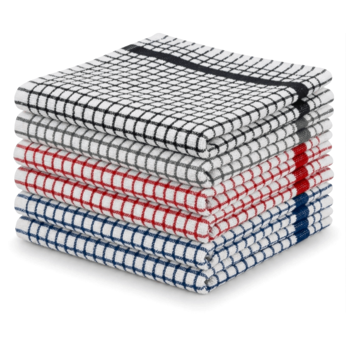 Pack of 6 Large Tea Towels 40x60cm – 100% Cotton Luxury Check Soft Kitchen Towels – Highly Absorbent Dish Cloths – Durable Washable Tea Towels for Drying Dishes, Cleaning, Cooking, Household, Restaurant, Bar, Café, Catering, Commercial & Professional Kitc