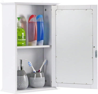 Single Door Mirrored Bathroom Cabinet Storage Cupboard Organiser Wall Mounted Mirror Cabinet with Adjustable Shelf 34cm x 15cm x 53cm