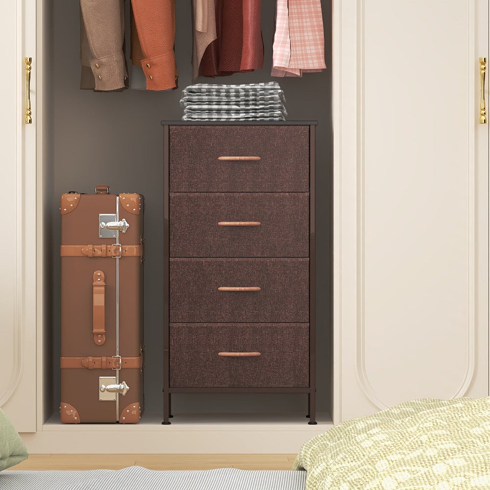 4-Drawer Chest of Drawers Metal Frame & MDF Top – Slim Bedroom Storage Unit 45x30x91cm UK