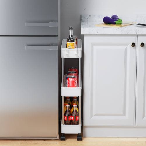 3-4 Layer Multifunctional Kitchen Storage Cart, White Slim Rolling Rack for Seasonings, Snacks, and Beverages, Gap Organizer Shelf for Refrigerator or Bathroom Toiletries