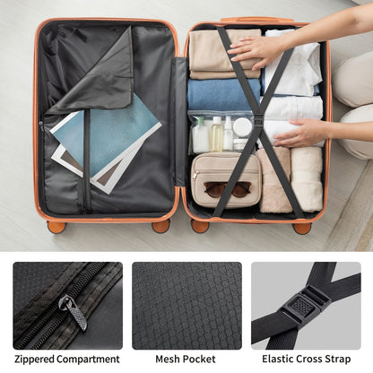 4/5pcs Hard Shell Luggage Set, Expandable & Lightweight Hardside Suitcase With 360° Spinner Wheels (12, 16, 20, 24, 28 Inch) - Stylish White Paired With Brown Luggage