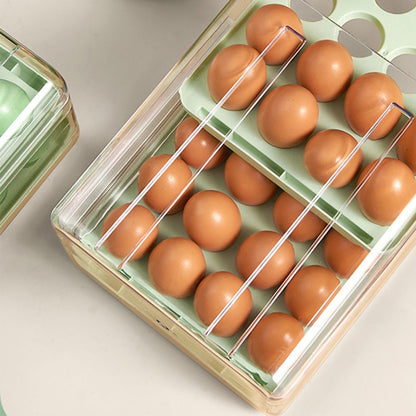 32-grid Double-layer Drawer Egg Box, Egg Storage Container Egg Holder, Plastic Egg Storage Box for Refrigeration, Light Green