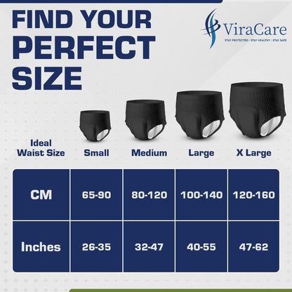 12 x Black Pull Up Pants Women & Men | Super Pull Up Pants | Adult Nappies | High Absorption and Soft-Stretch Waistband | Size S, M, L, XL | (1 Pack of 12)
