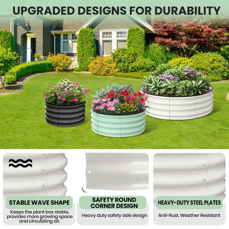 Galvanized Raised Garden Bed, Round Metal Planter Box with Open-Bottom Design, Heavy-Duty Steel Outdoor Flower Bed for Vegetables, Herbs, and Succulents, Easy Installation