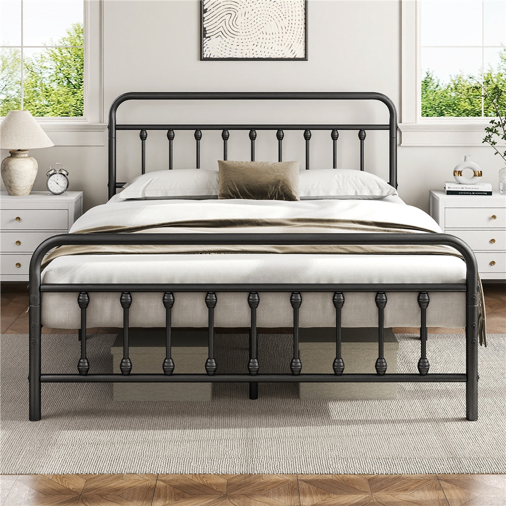 Costoffs Metal Bed Frame, Metal-Framed Bed, Bed Foundation, Metal Platform Bed, Vintage Iron Platform Bed with High Headboard and Footboard, Sturdy Iron Bed, Single/Double/King, White/Black/Pink
