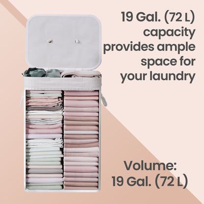 Bamboo Hamper with Lid, Collapsible Laundry Basket, Removable Liner, Handles, for Bedroom, Laundry Room, White