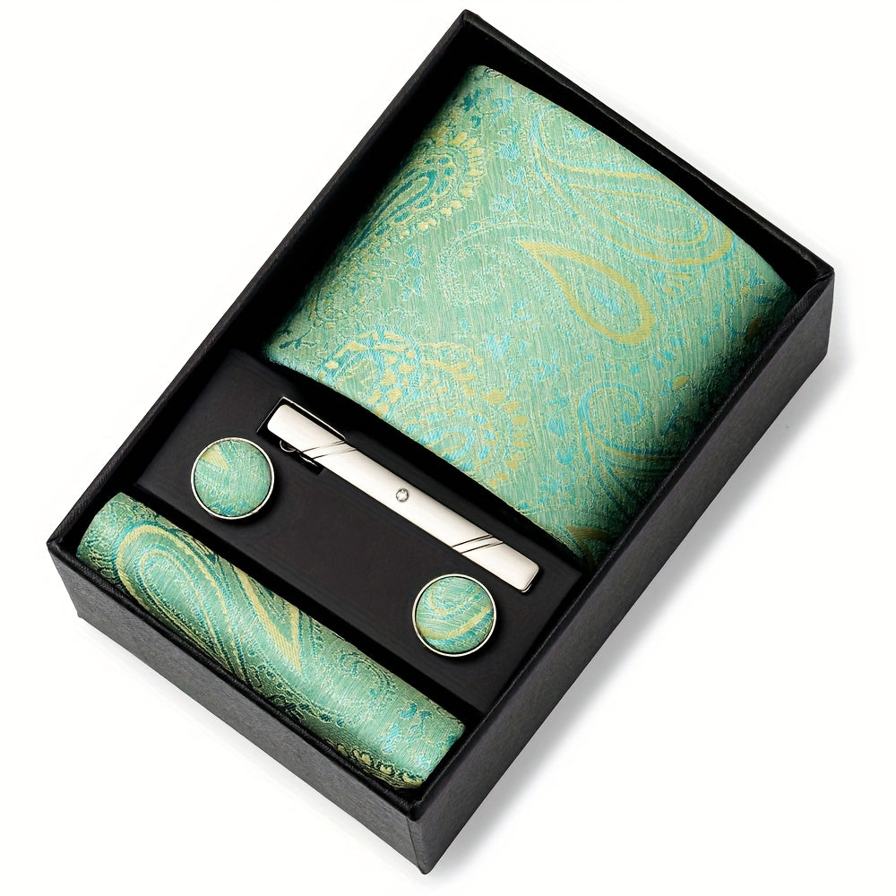 Men Men Black Paisley Tie Wedding Gift Box Tie Pocket Squares Set Necktie Box Suit Additions Fit Wedding