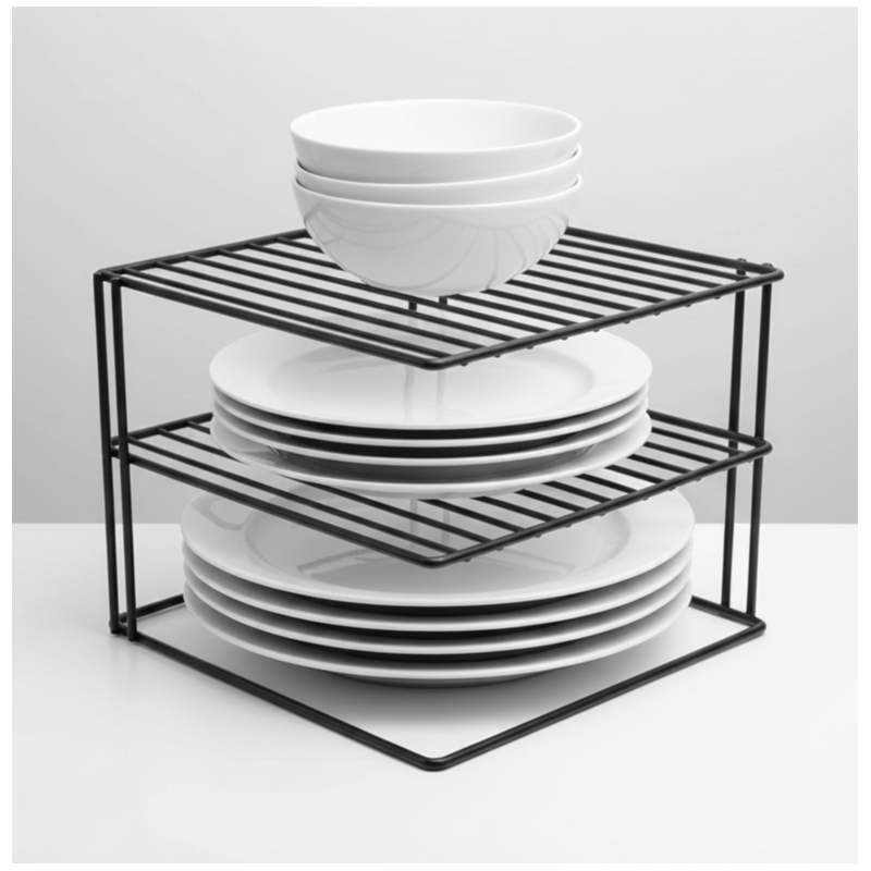 3 Tier White Corner Kitchen Plate Rack Tidy Cupboard Shelf Insert Organiser New