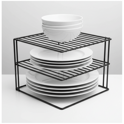 3 Tier White Corner Kitchen Plate Rack Tidy Cupboard Shelf Insert Organiser New
