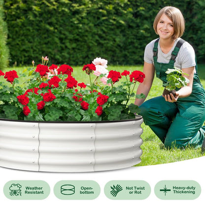 Galvanized Raised Garden Bed, Round Metal Planter Box with Open-Bottom Design, Heavy-Duty Steel Outdoor Flower Bed for Vegetables, Herbs, and Succulents, Easy Installation