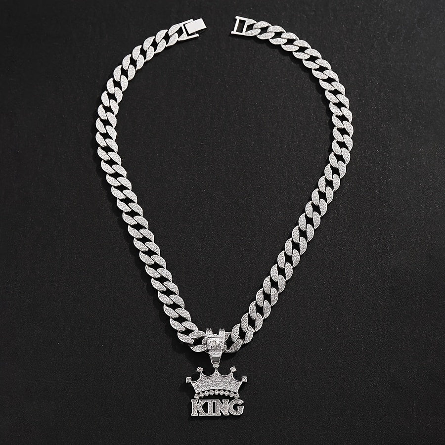 Crown & KING Cuban Chain Pendant Necklace