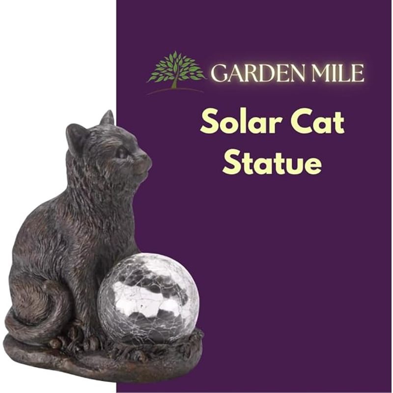 Garden Mile Novelty Cat Garden Ornaments Outdoor Solar Powered Ornaments Cat Statue With Multicoloured Led Lights Weatherproof Durable Animal Lights For Patio Solar Garden Ornaments Home Decor