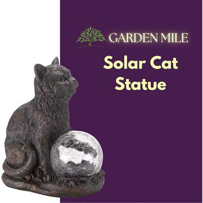 Garden Mile Novelty Cat Garden Ornaments Outdoor Solar Powered Ornaments Cat Statue With Multicoloured Led Lights Weatherproof Durable Animal Lights For Patio Solar Garden Ornaments Home Decor