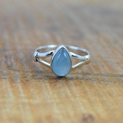925 Sterling Silver Pear Gemstone Ring in Onyx, Larimar and More, Minimal Daily Wear Jewelry for Women